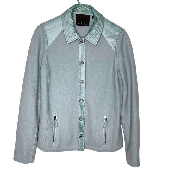 New Carlisle Jacket Women Size 10 Turquoise Wool Collared Snap Up Blazer Pockets - Picture 3 of 9